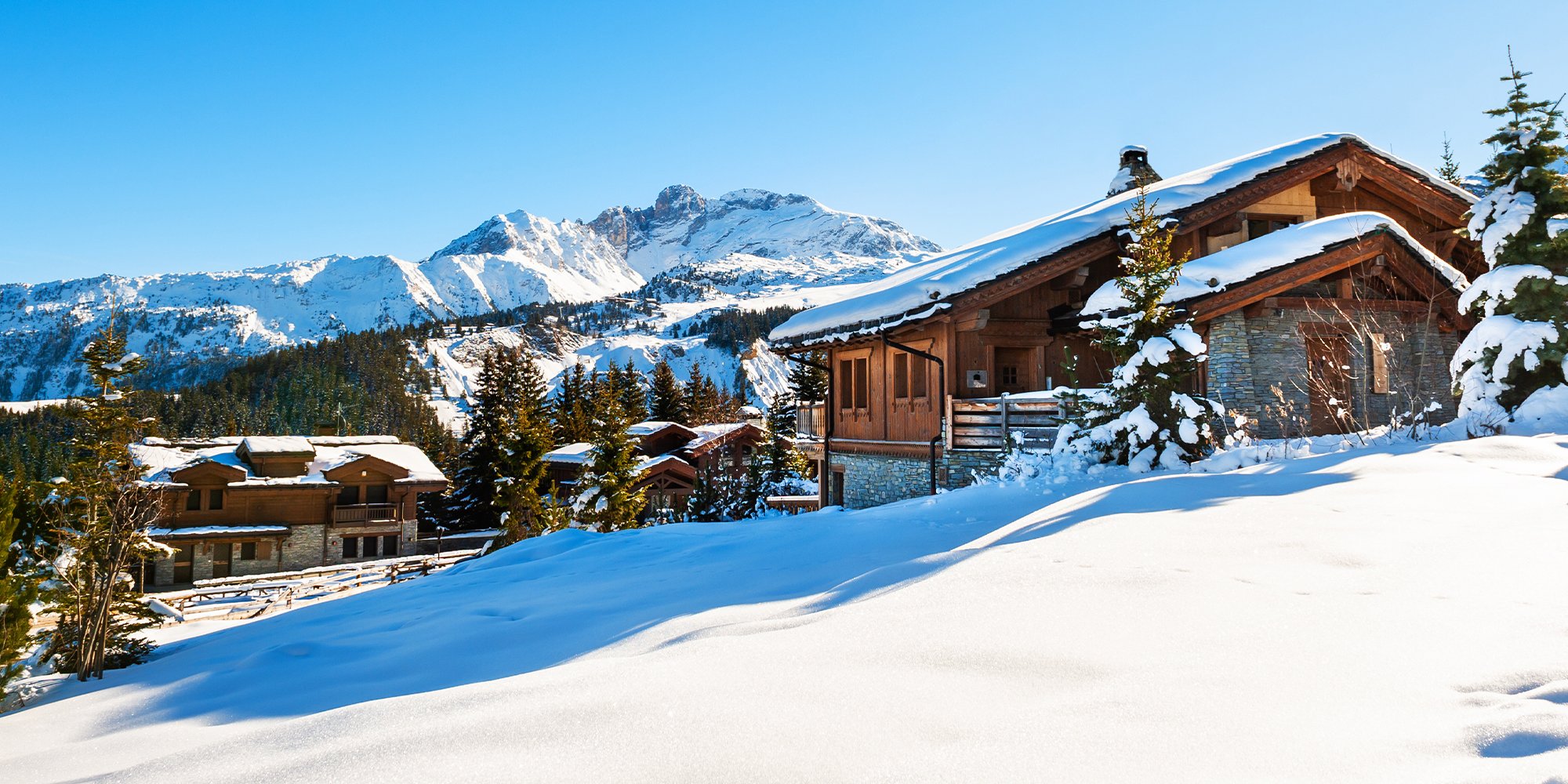 A ski resort covered with snow during winter.