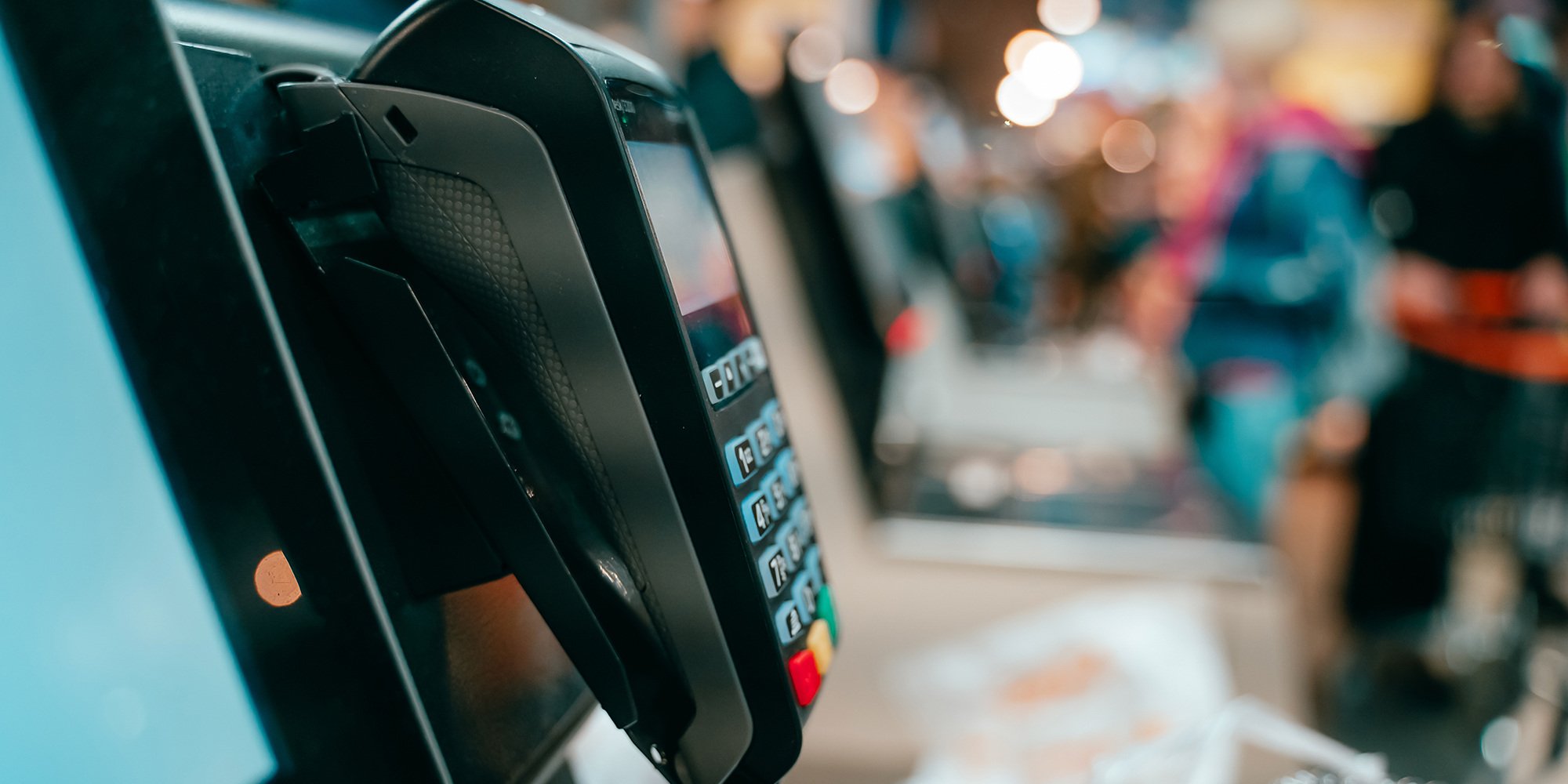 Close up of a POS terminal in a store.